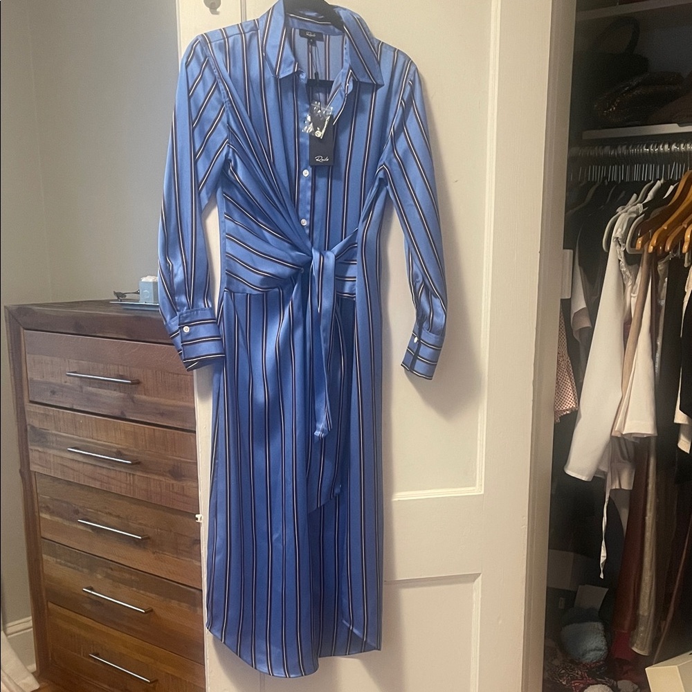 Rails Blue Striped Satin Shirt Dress